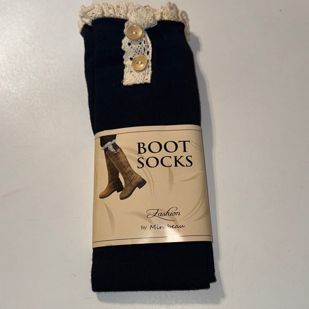 Mirebeau Black Boot Socks with Lace Trim‎
